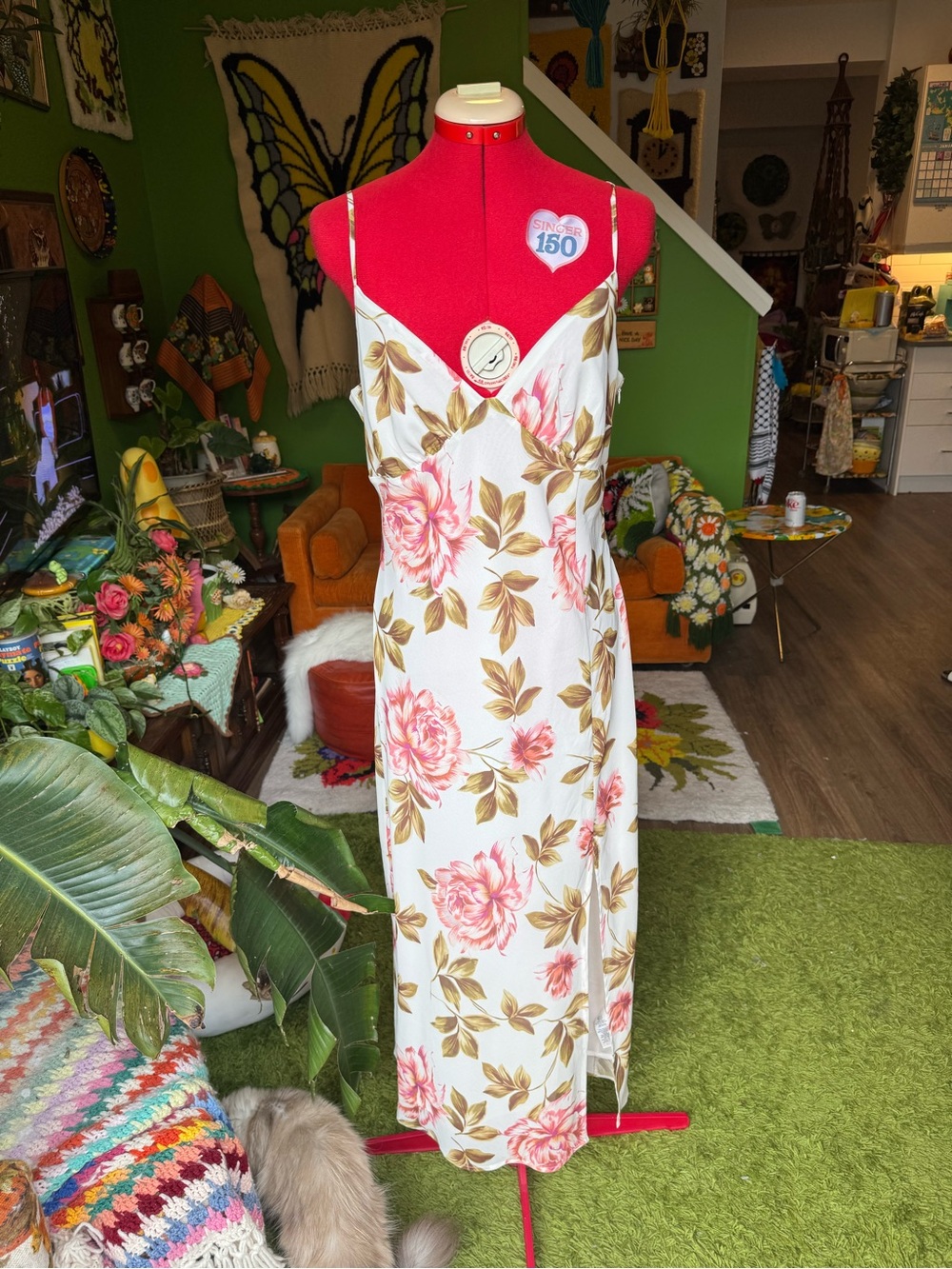 Dynamite White Maxi Slip Dress with Pink Floral Print